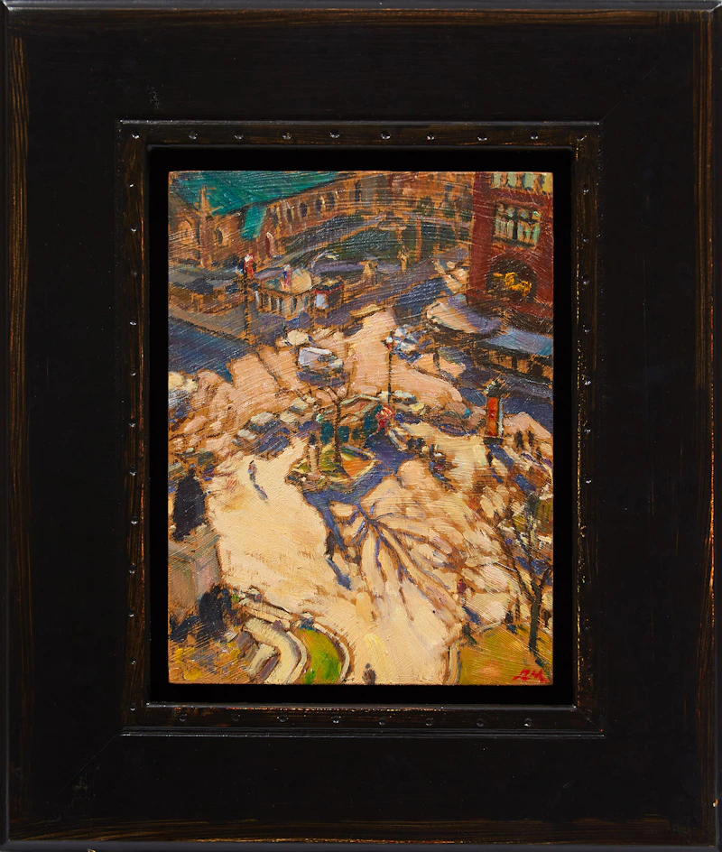 Richard Montpetit, Statue sur plombant le Square Phillips, oil on panel, 2010 - view 2