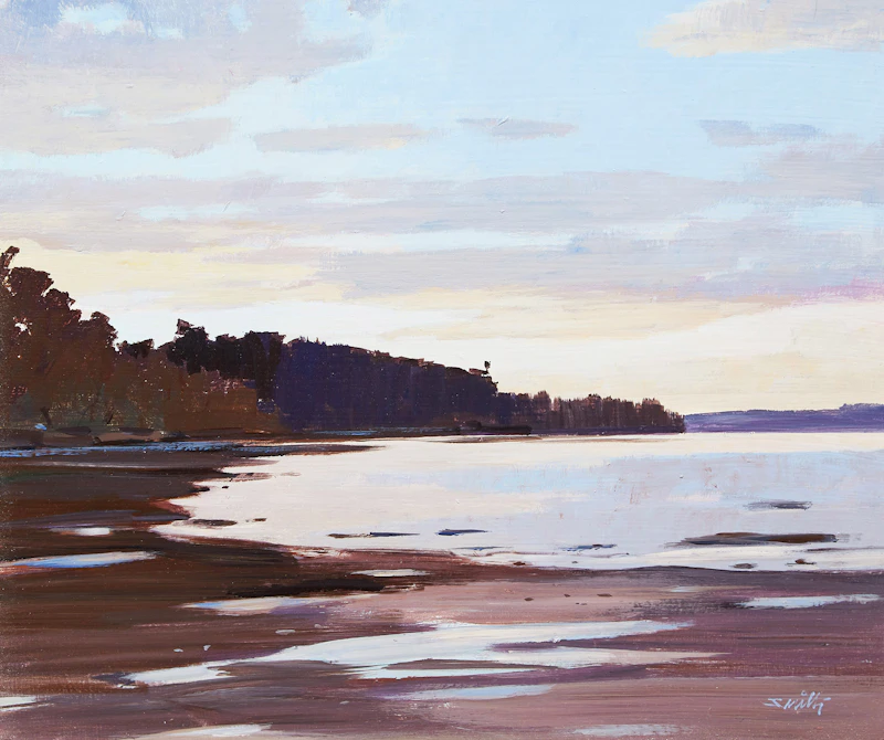 Donald Appelbe Smith, Sunlit Falls - Rousseau, Ont.; Sunset Near Yellow Point, two acrylics on board