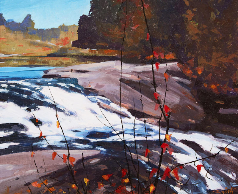 Donald Appelbe Smith, Sunlit Falls - Rousseau, Ont.; Sunset Near Yellow Point, two acrylics on board, 1985-1986 - view 4