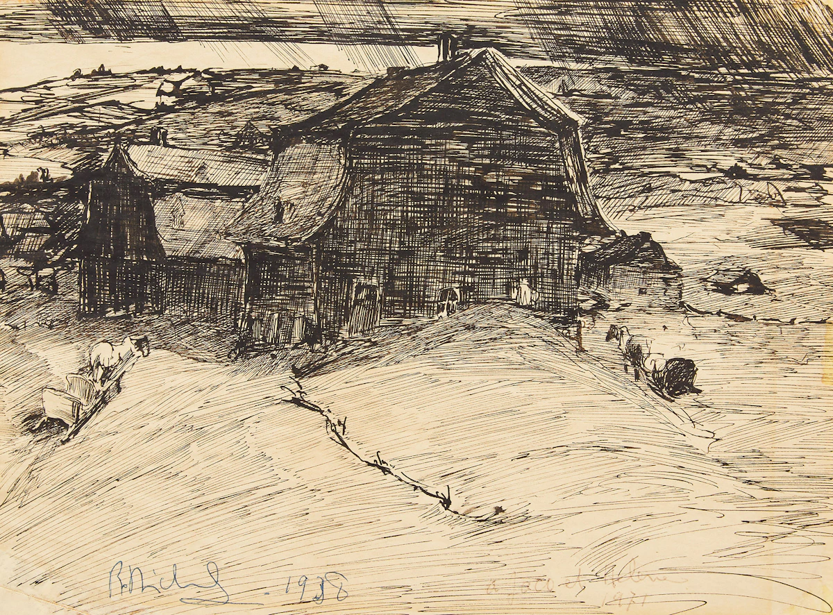 René Richard, Old Farm, ink, 1938
