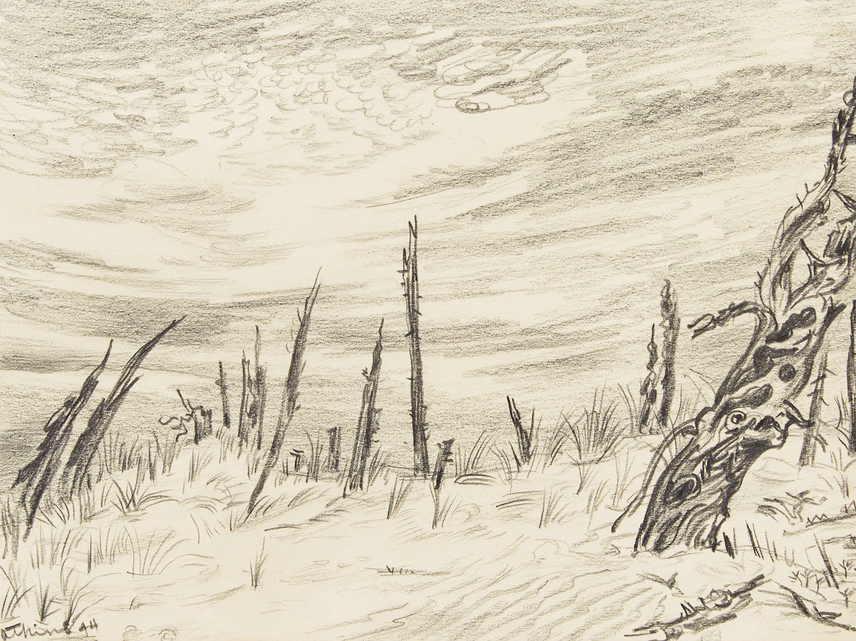 Ernest Caven Atkins, The Sandbanks, graphite drawing, 1944