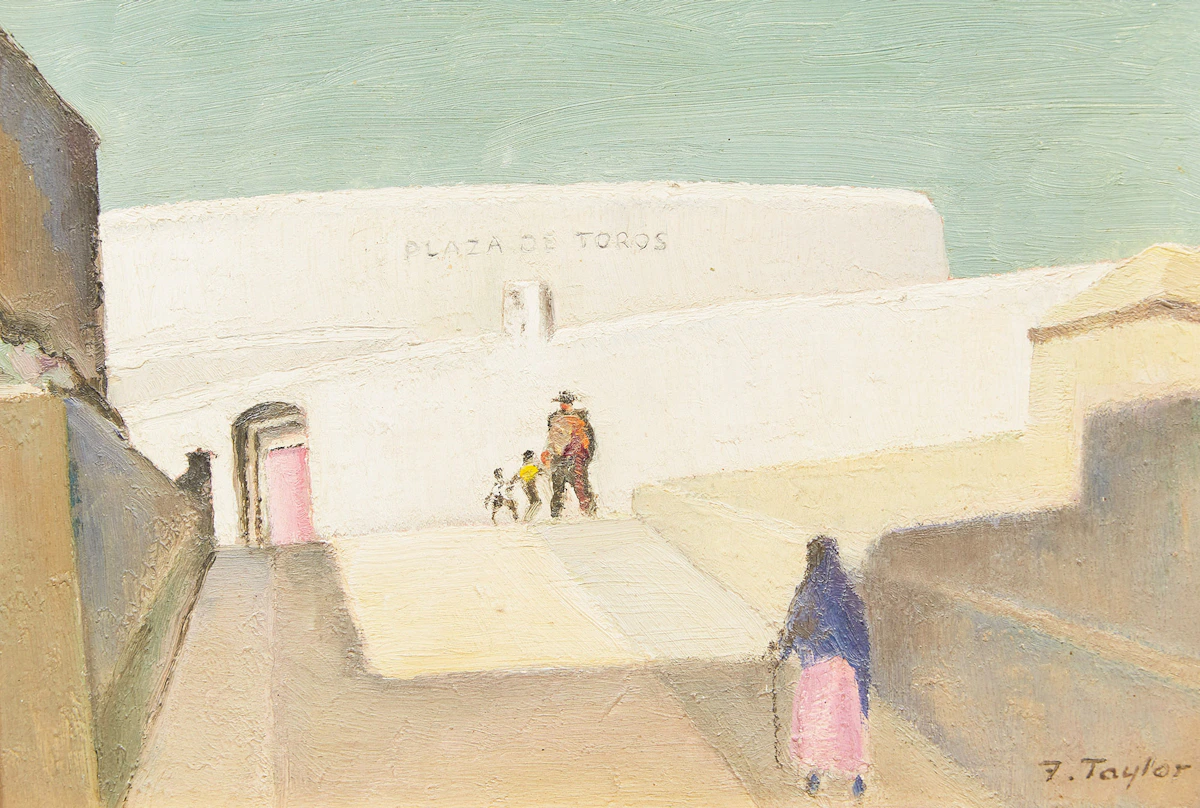 Frederick Bourchier Taylor, The Bull Ring, Mijas (Malaga, Spain), oil on masonite, 1963
