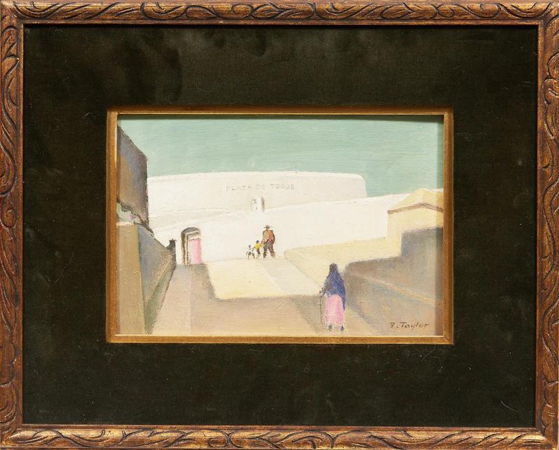 Frederick Bourchier Taylor, The Bull Ring, Mijas (Malaga, Spain), oil on masonite, 1963 - view 2