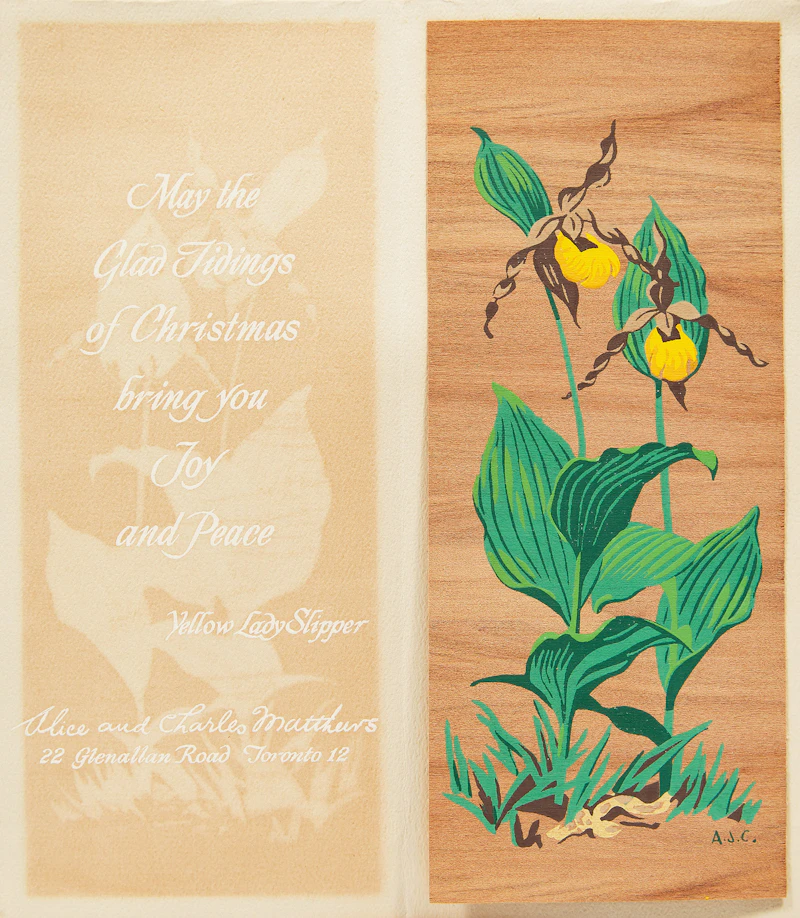 Alfred Joseph Casson, Moneywort; Yellow Lady Slipper; Native Flag; American Globeflower, three colour sillkscreens on veneer and one colour silkscreen on card - view 4