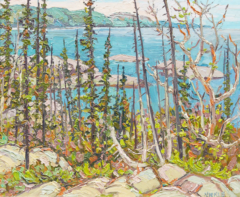 Lawrence Nickle, Michipicoten Harbour Toward Brule Harbour,  Lake Superior, oil on board