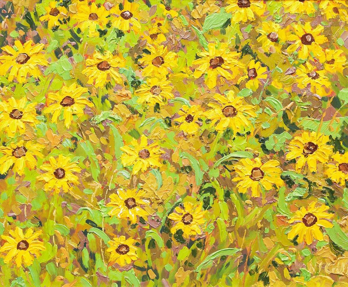 Lawrence Nickle, Sunflowers, oil on board