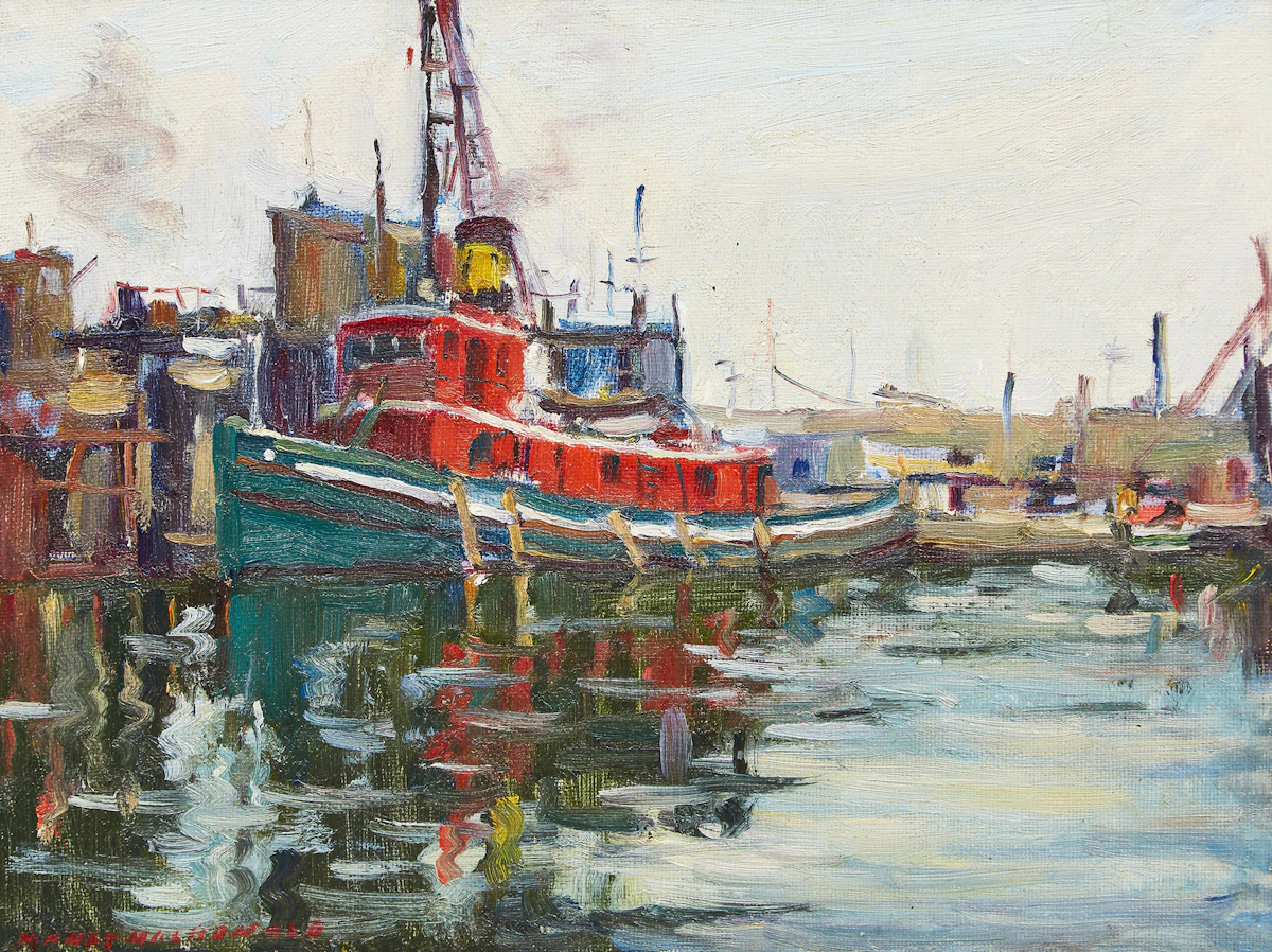 Manly Edward MacDonald, Tugboat in Toronto Harbour, oil on board