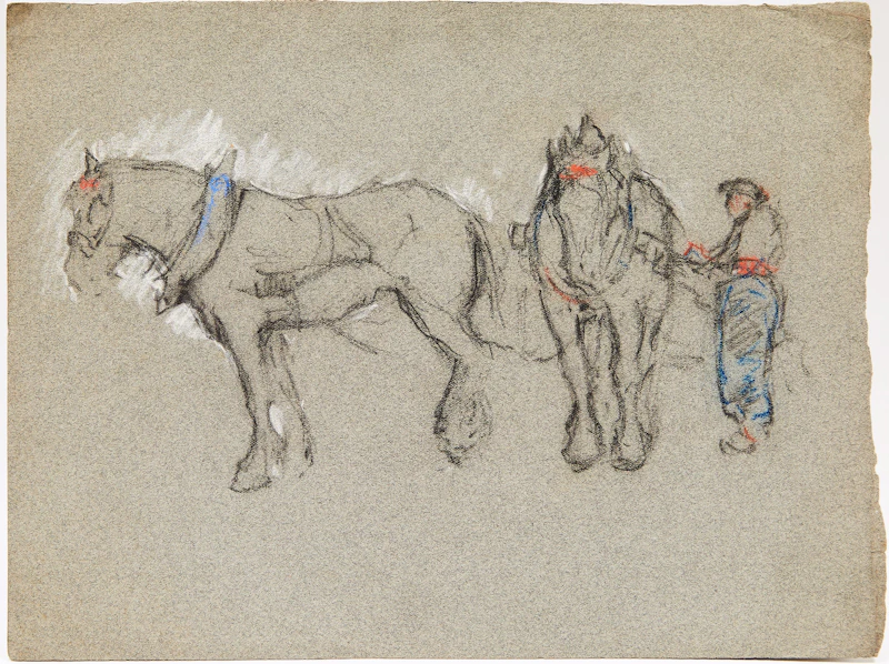 Manly Edward MacDonald, Team of Horses; Standing Nude, two crayon drawings - view 2