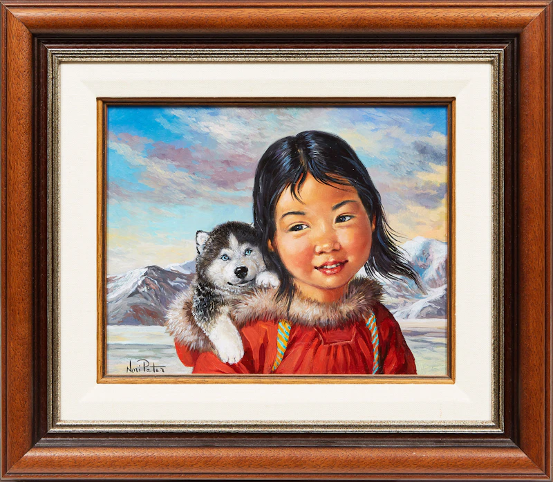 Nori Peter, Child with Puppy; Man with Spear, two oil paintings - view 2