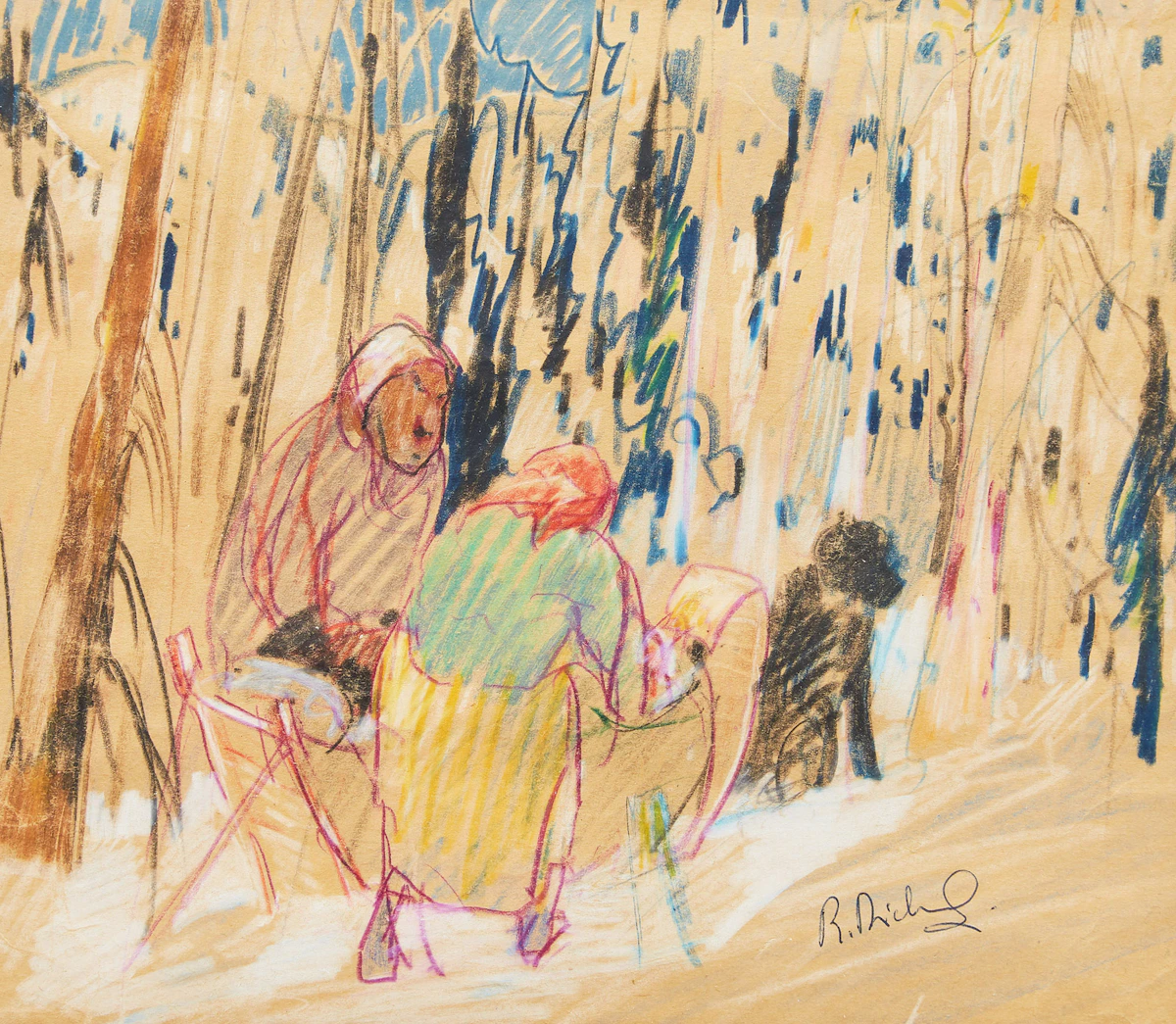 René Richard, Campements de trappeurs, coloured crayon
