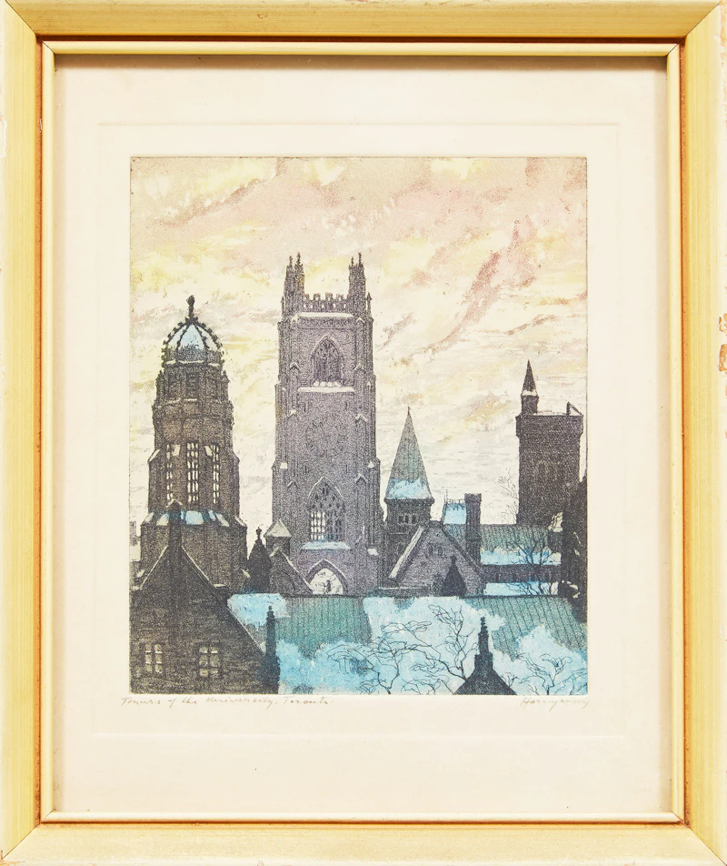 Nicholas Hornyansky, Towers of the University, Toronto, colour aquatint - view 2