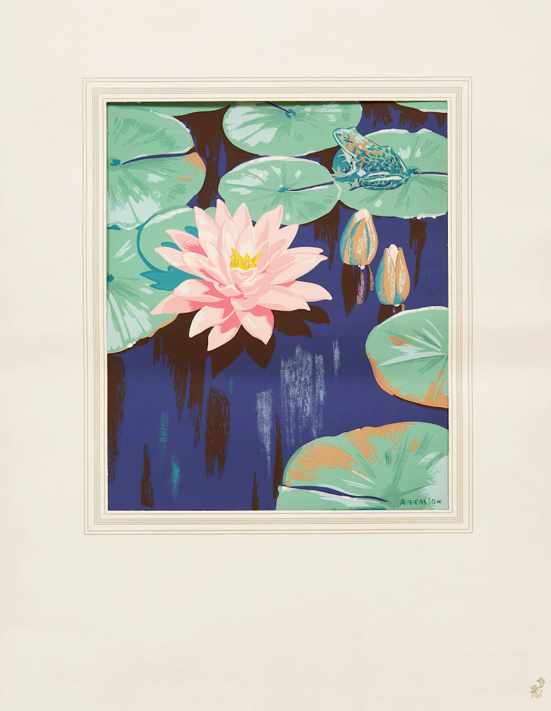Alfred Joseph Casson, Frog on a Lilypad; Delphiniums and Daisies; Floral Arrangement, three silkscreens - view 2