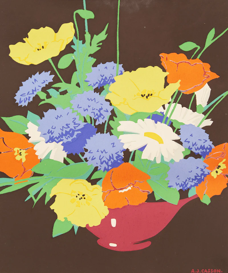 Alfred Joseph Casson, Frog on a Lilypad; Delphiniums and Daisies; Floral Arrangement, three silkscreens - view 7