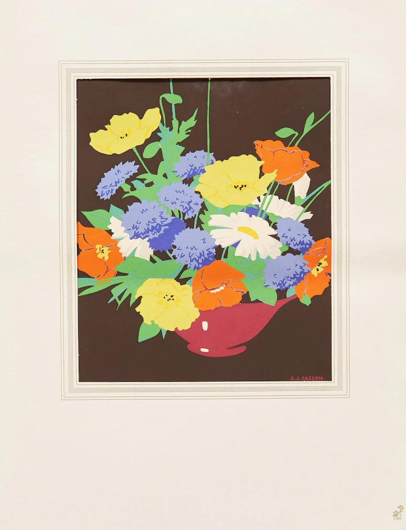 Alfred Joseph Casson, Frog on a Lilypad; Delphiniums and Daisies; Floral Arrangement, three silkscreens - view 8