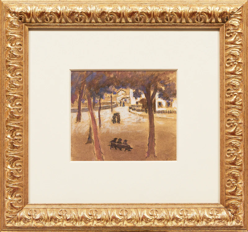 Henri Beau, Place du village, watercolour - view 2
