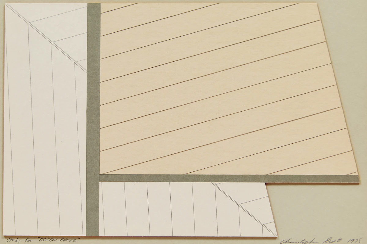 Christopher Pratt, Study for Ocean Racer & Ocean Racer, pencil & collage on card; colour silkscreen (two artworks), 1975