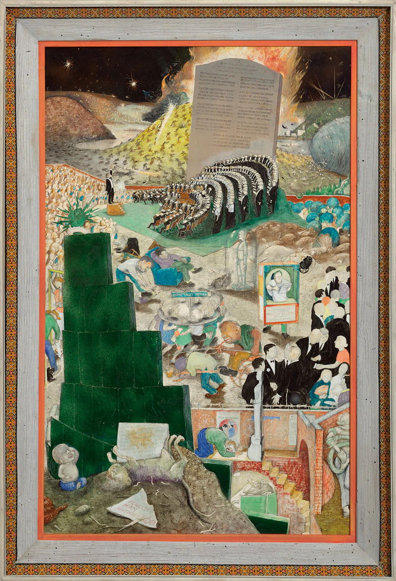 William Kurelek, Behold Man Without God (#3), mixed media on board