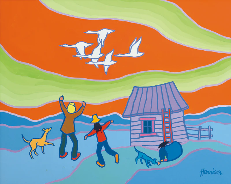 Ted Harrison, Hurrah for Spring, acrylic on canvas