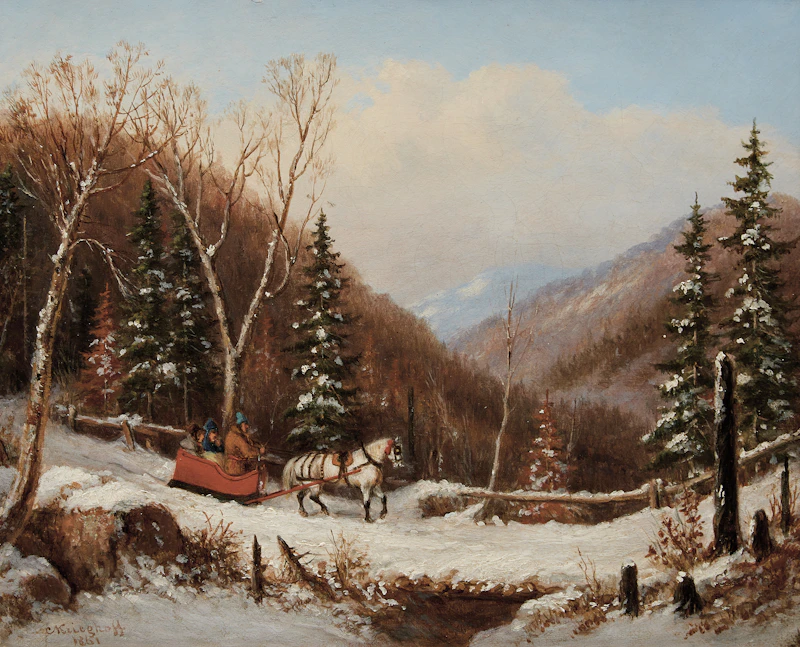 Cornelius Krieghoff, Ladies and Habitant Sleighing in Winter, oil on canvas