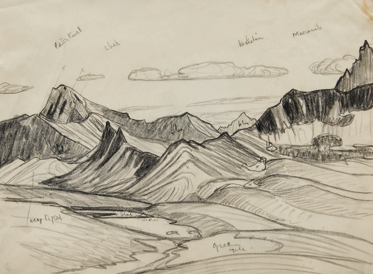 Lawren Stewart Harris, Tonquin Valley, Jasper , graphite, 1924