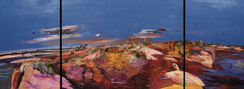 John Hartman, Red Pool, oil on board (triptych)