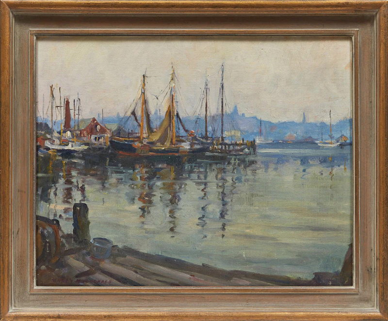 Manly Edward MacDonald, Sailing Ships in Harbour, oil on canvas board - view 2