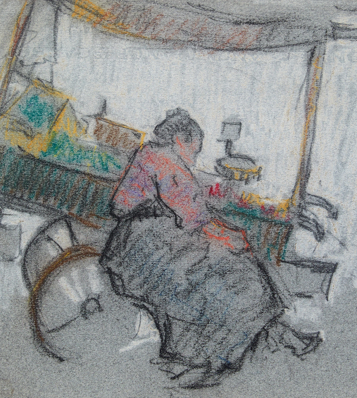 Manly Edward MacDonald, Woman at the Market , crayon on paper