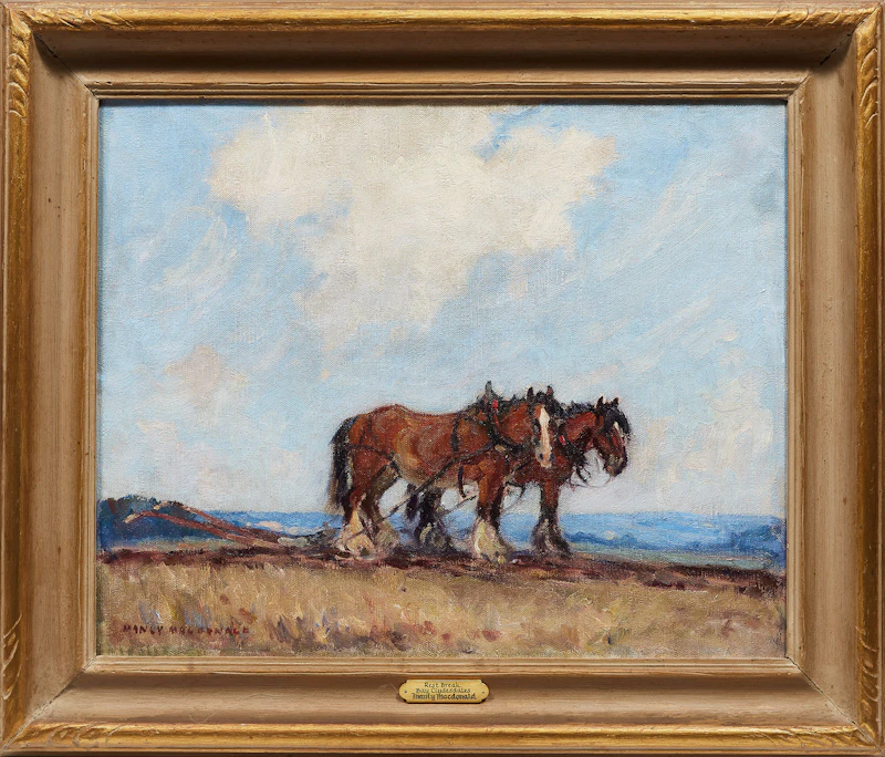 Manly Edward MacDonald, Rest Break, Bay Clydesdales, oil on canvas - view 2