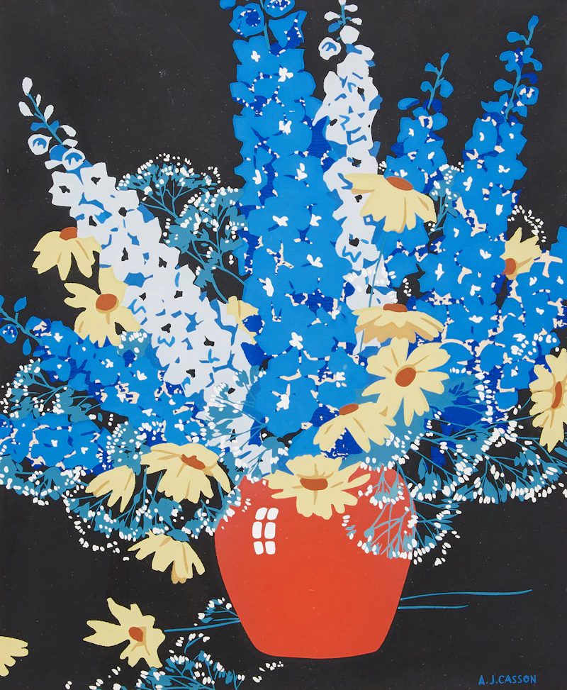 Alfred Joseph Casson, Delphiniums and Daisies, colour silkscreen