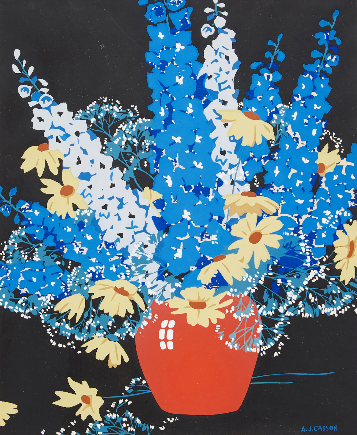 Alfred Joseph Casson, Delphiniums and Daisies, colour silkscreen