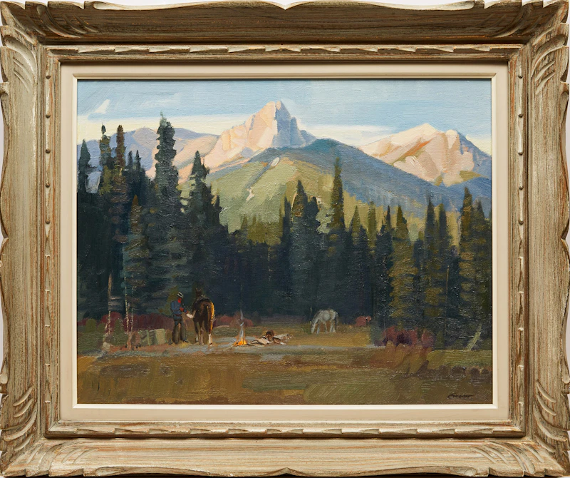 Peter Maxwell Ewart, Breaking Camp Near Canmore, oil on canvas board, 1970 - view 2