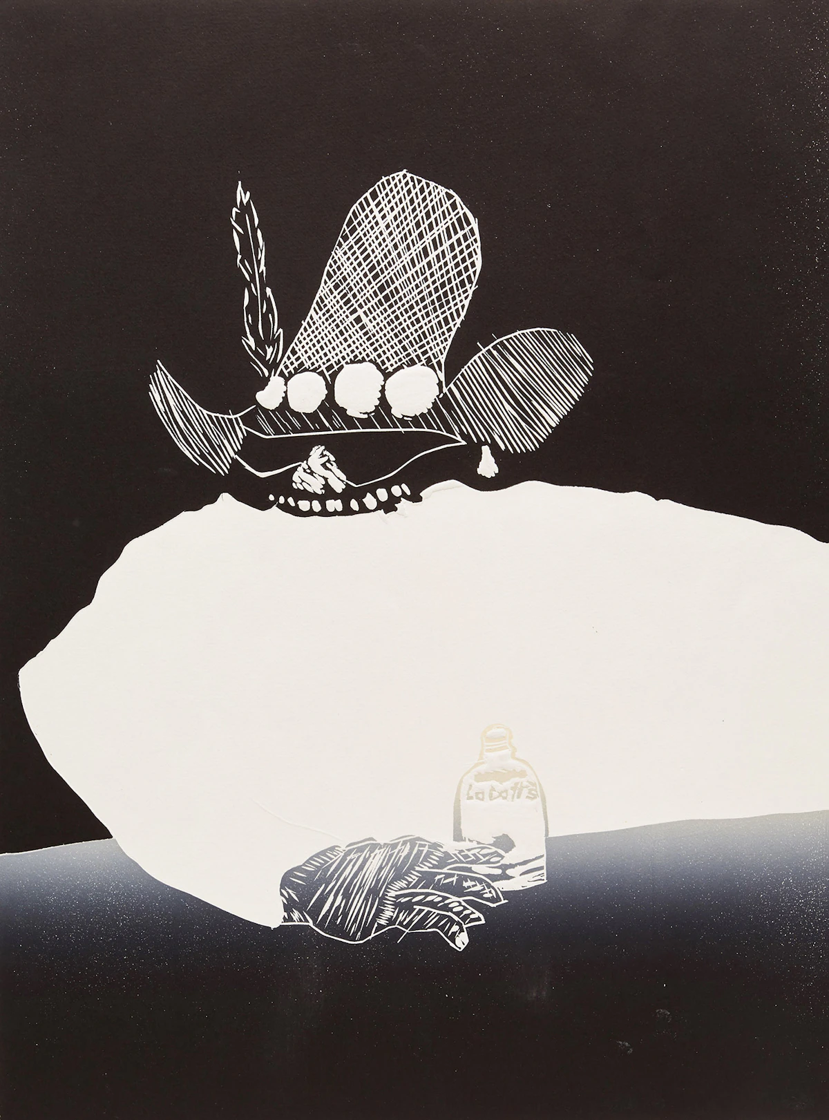Jane Ash Poitras, Indian Labatts, monotype/ linocut, 1981
