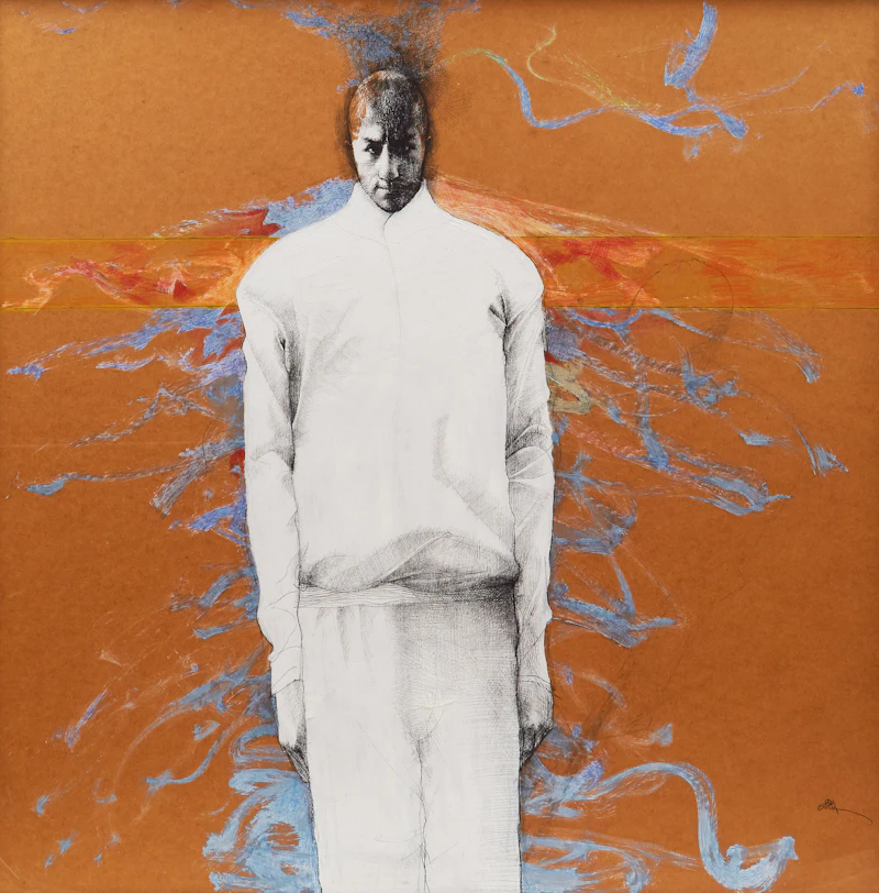 John Gould, Courage, mixed media on board