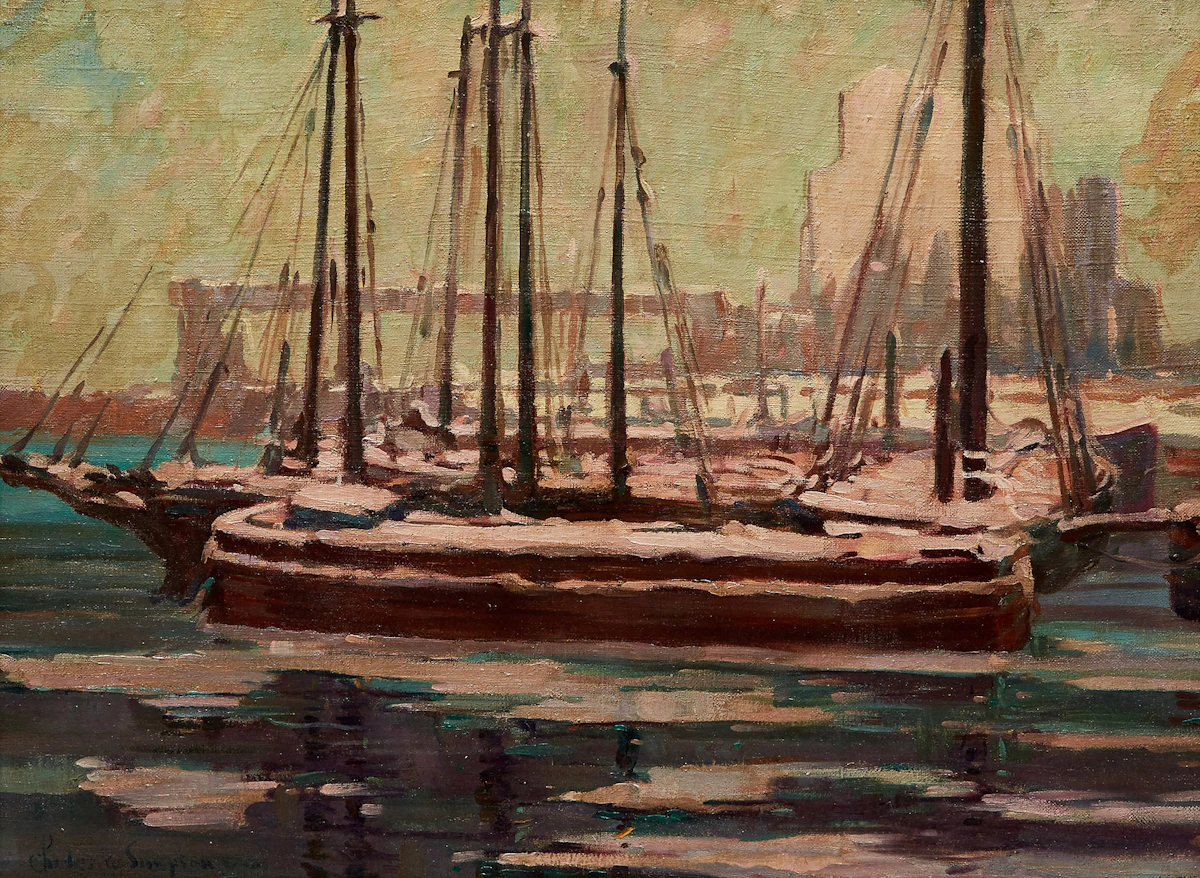 Charles Walter Simpson, Montreal Harbour, oil on canvas