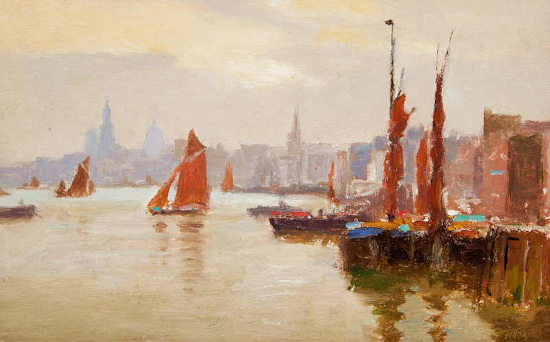 Frederic Marlett Bell-Smith, St. Paul’s from the Thames, oil on board
