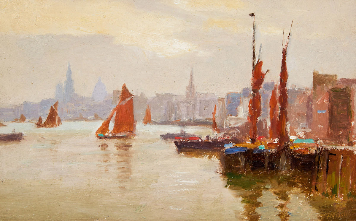 Frederic Marlett Bell-Smith, St. Paul’s from the Thames, oil on board