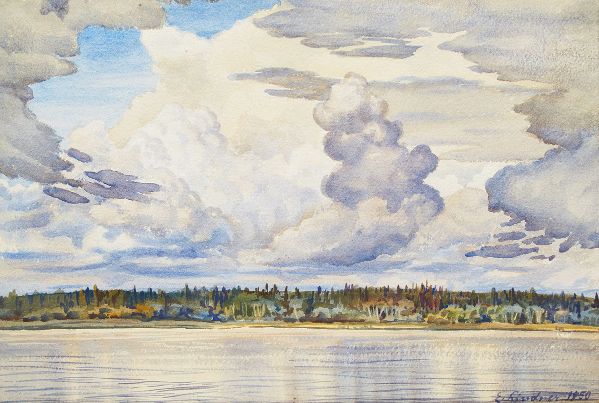 Ernest Lindner, Lake and Clouds, watercolour, 1950