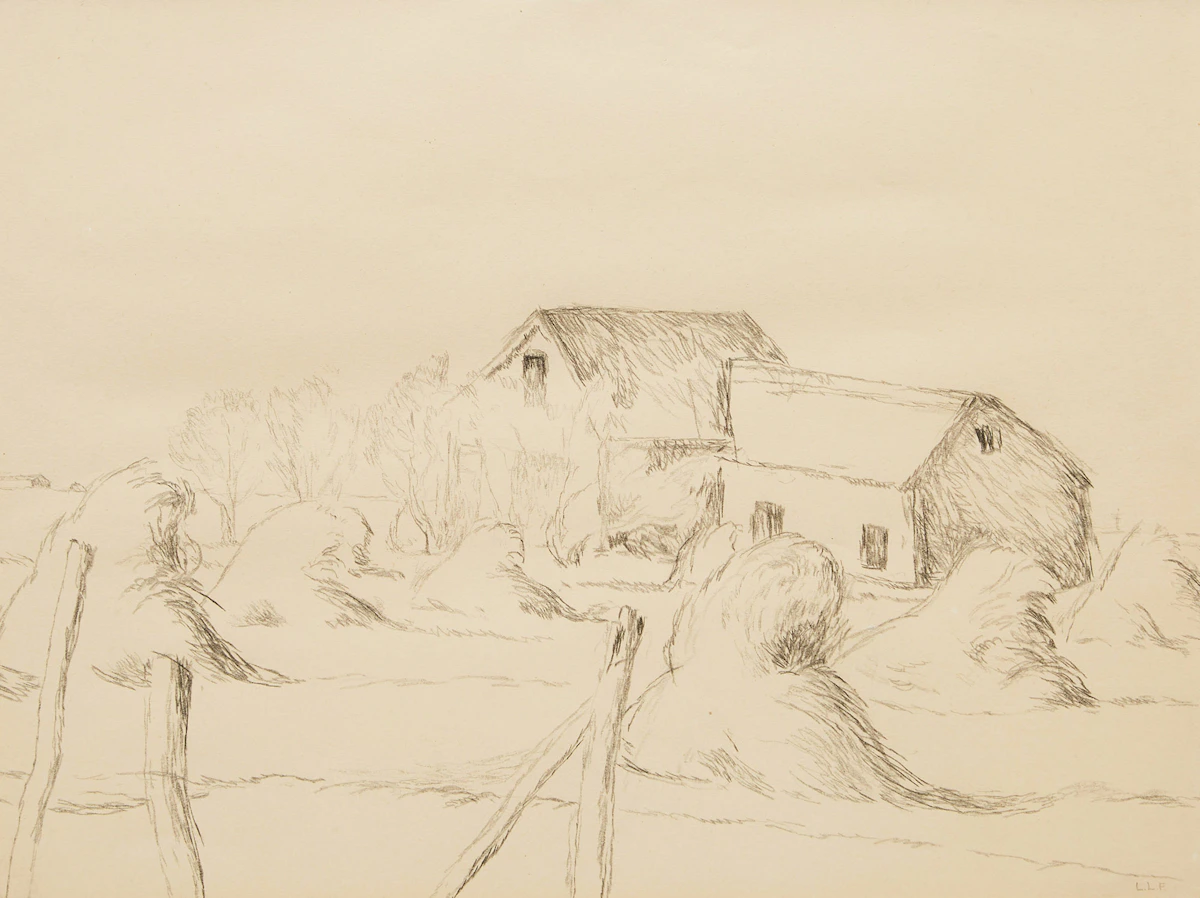Lionel LeMoine FitzGerald, Haystacks, graphite on paper