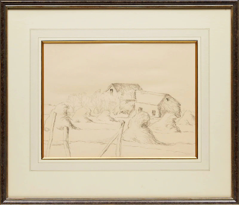 Lionel LeMoine FitzGerald, Haystacks, graphite on paper - view 2