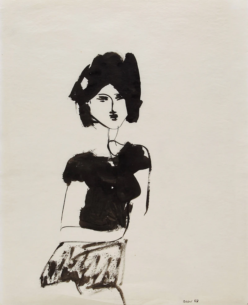Michael James Aleck Snow, Portrait of a Woman, ink on rice paper, 1958 - view 2