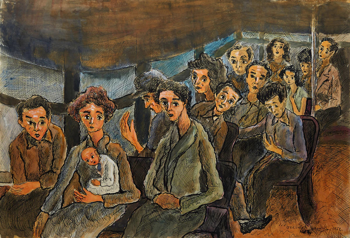 Gershon Iskowitz, To Market (Toronto), watercolour, 1952