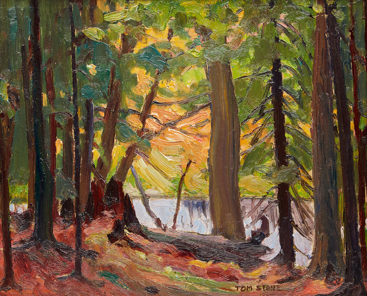 Thomas Albert Stone, Woods and Lake; Study for “Woods and Lake” , oil on board; graphite on paper