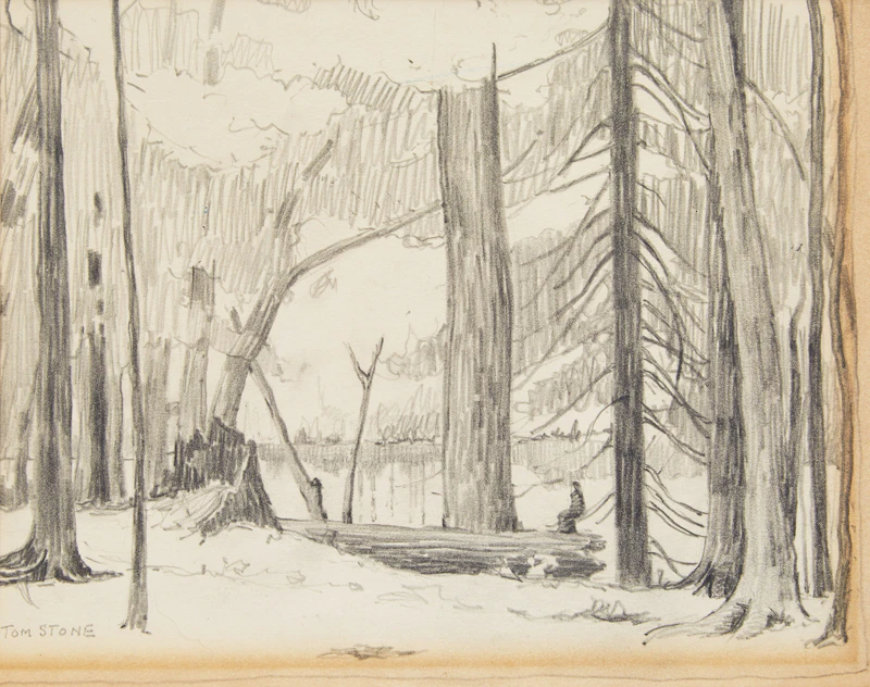 Thomas Albert Stone, Woods and Lake; Study for “Woods and Lake” , oil on board; graphite on paper - view 4