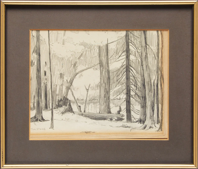 Thomas Albert Stone, Woods and Lake; Study for “Woods and Lake” , oil on board; graphite on paper - view 5