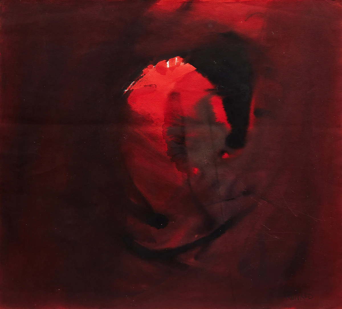 William Ronald, Red Abstraction, watercolour