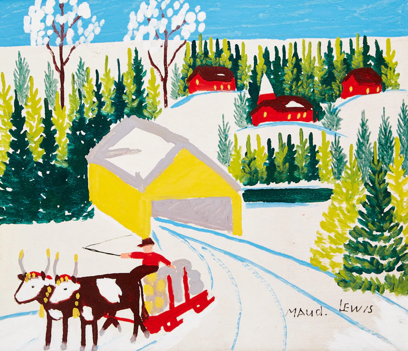Maud Lewis, Winter Sleigh Scene, oil on board