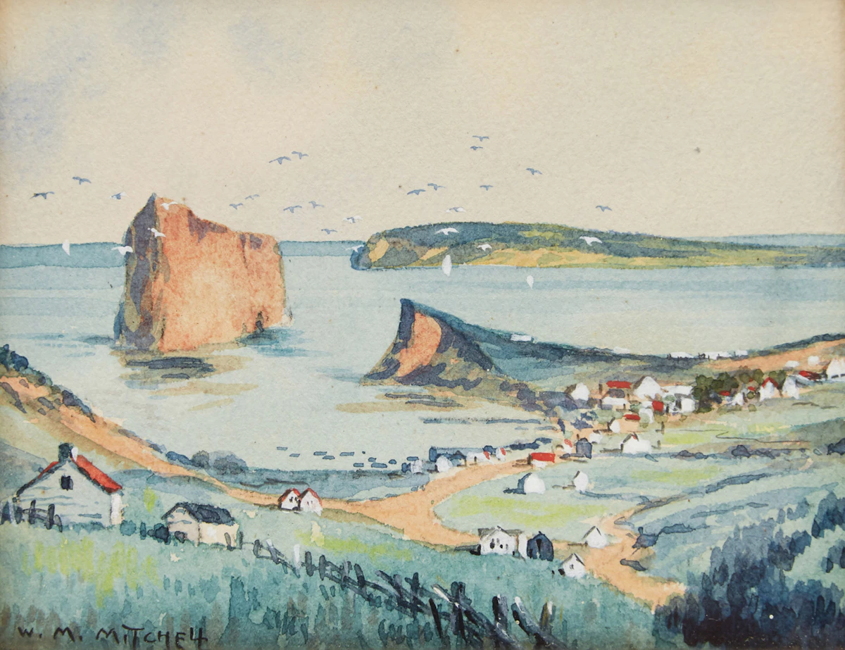 Willard Morse Mitchell, Percé Rock; The Seminary of the Suplicians, Notre Dame Street, Montreal, two watercolours
