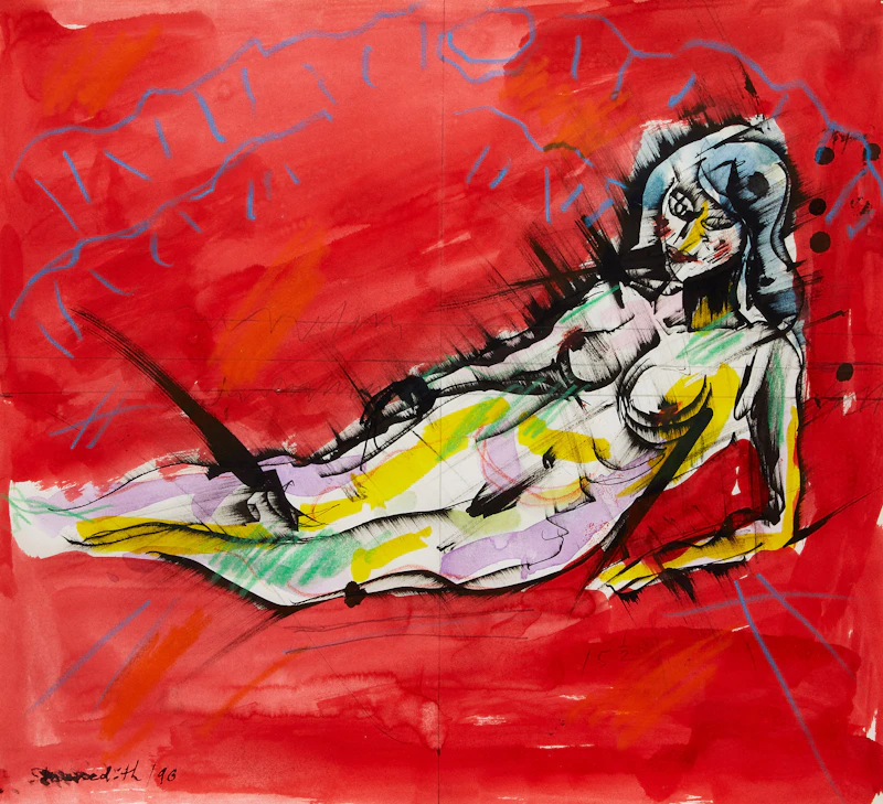John Meredith, Figural Study, mixed media on paper