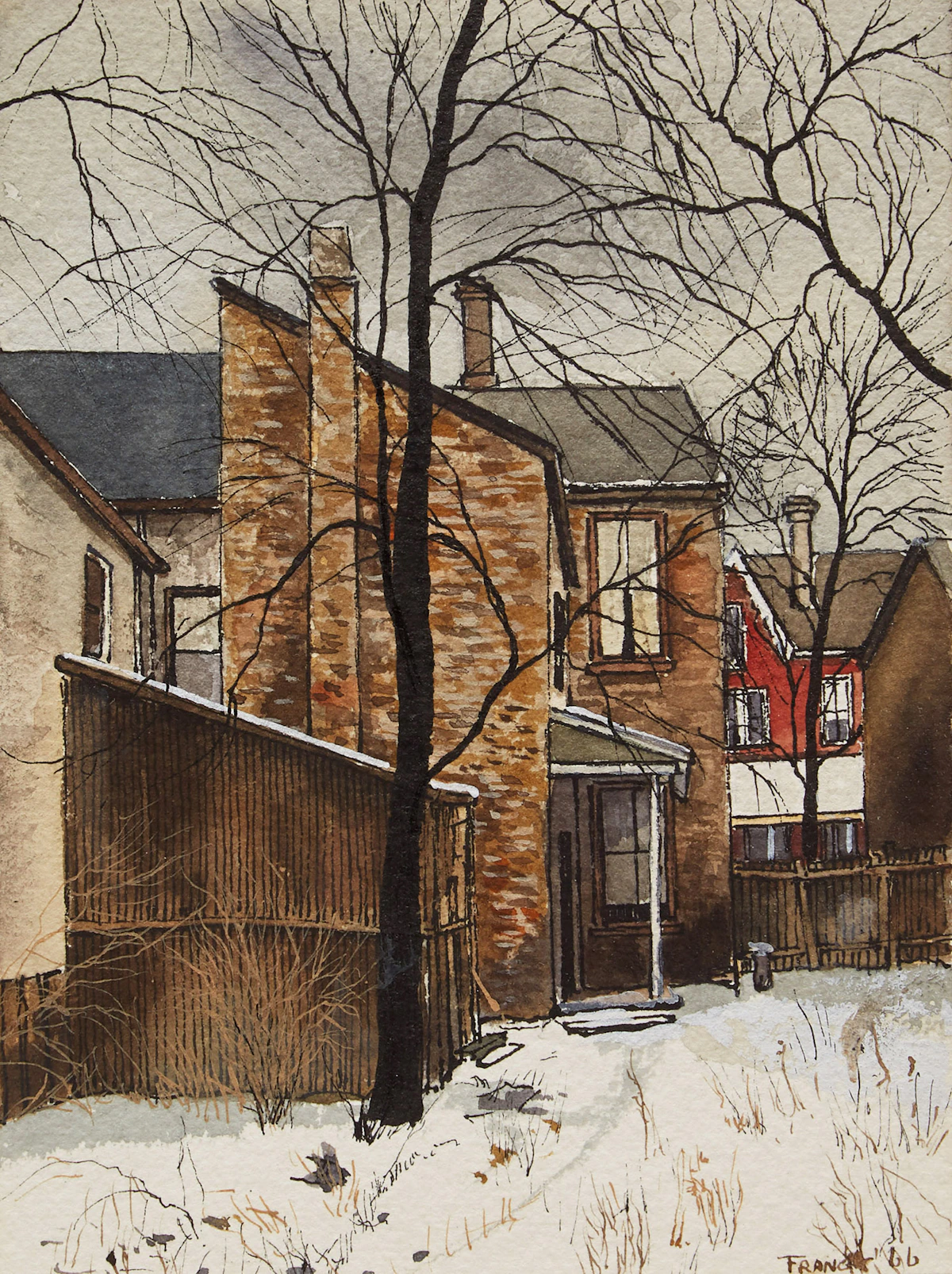Albert Jacques Franck, Behind Denison Avenue, ink and watercolour