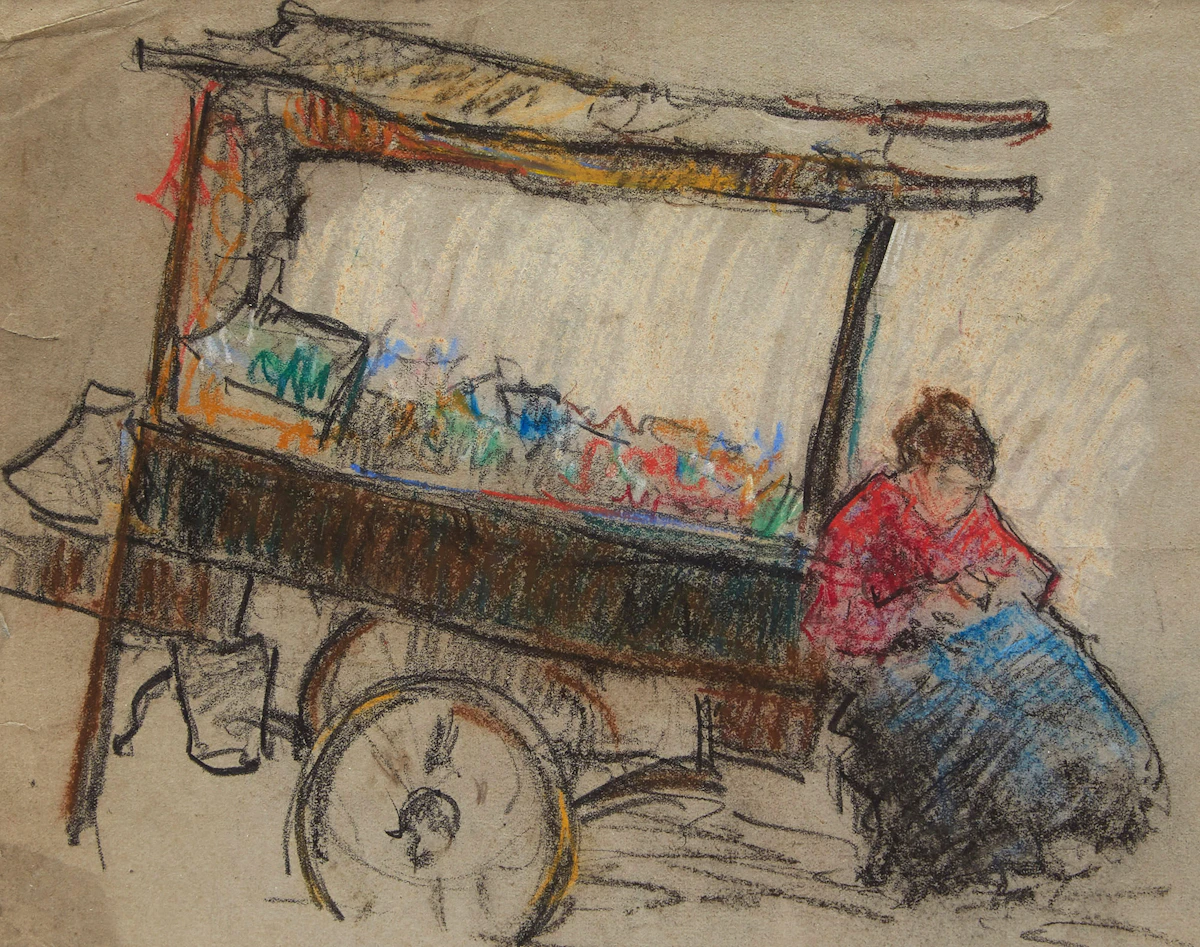 Manly Edward MacDonald, The Market, Chartres, crayon